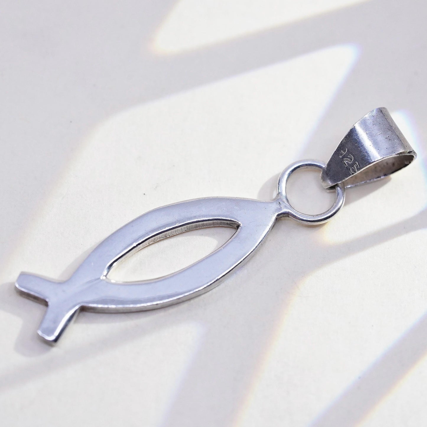 Vintage 925 Sterling Silver Ichthys Fish Pendant, Christian Jesus Symbol Charm