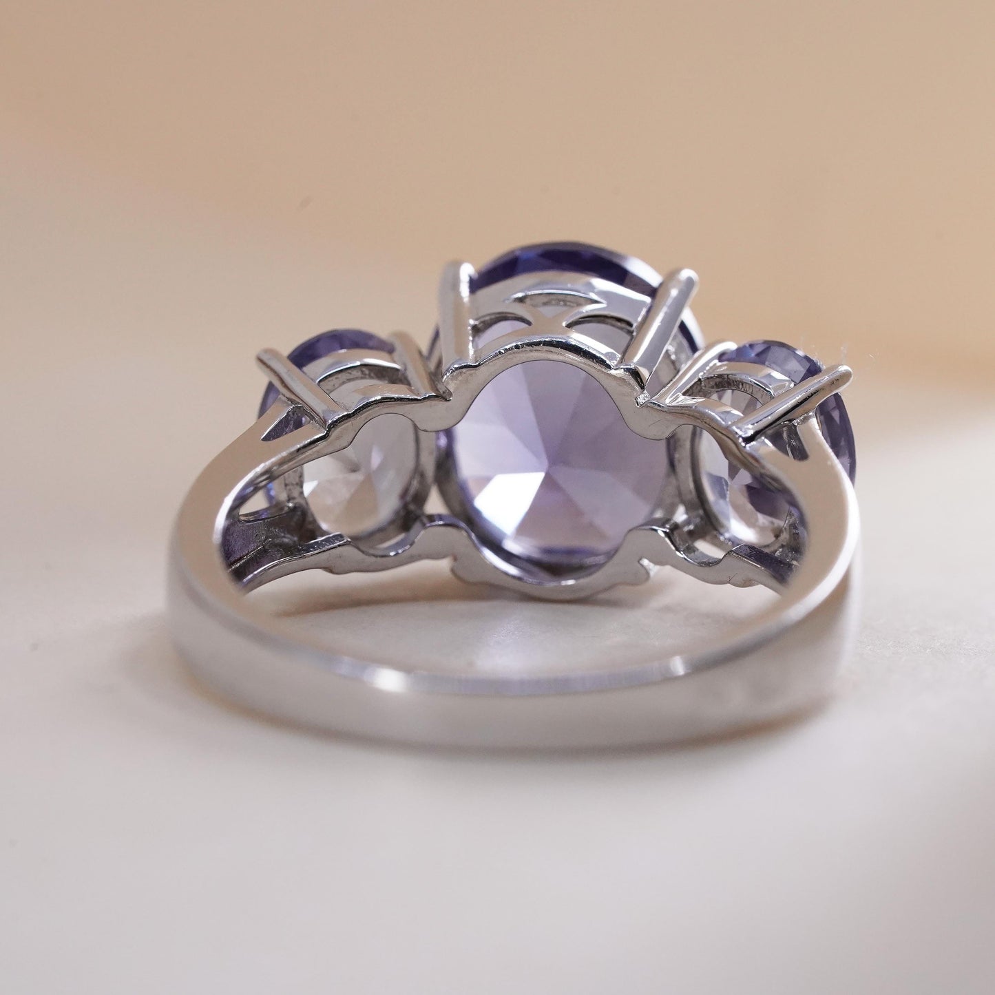 Size 9.25, Vintage sterling 925 silver handmade ring with oval amethyst