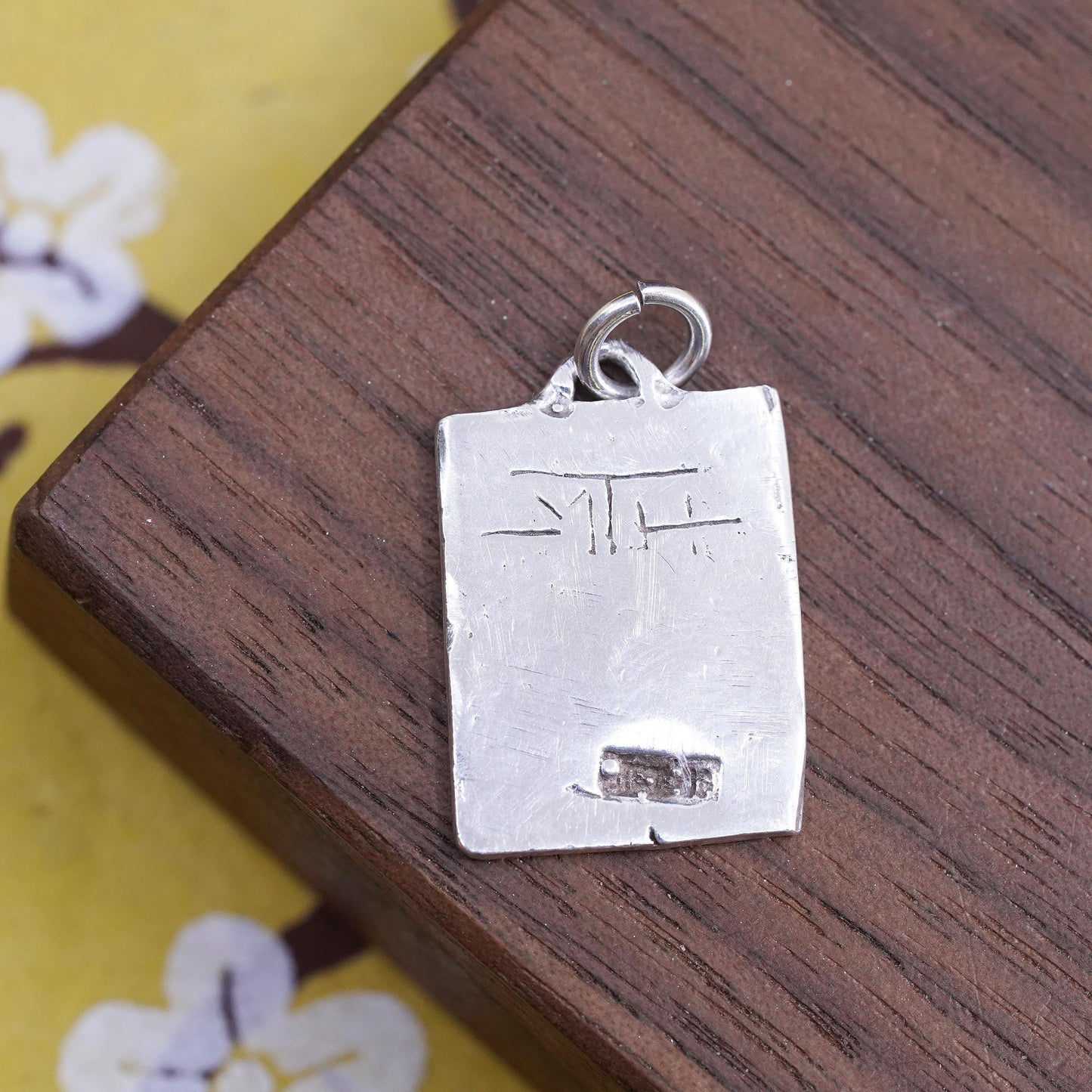 Vintage Sterling silver handmade DNA tag charm, 925 pendant