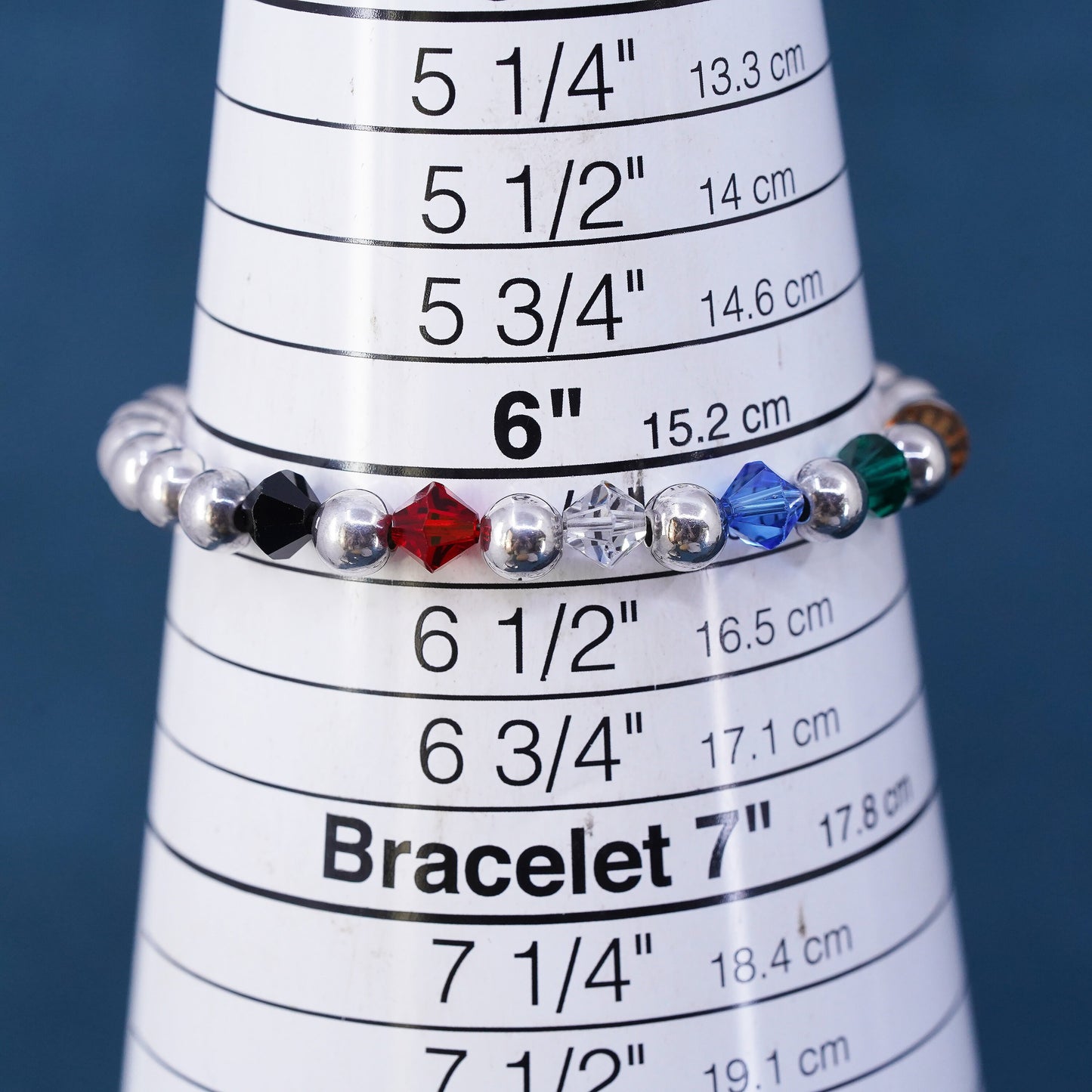 6.25” Italy Sterling silver handmade chain, 925 beads bracelet with cross charm