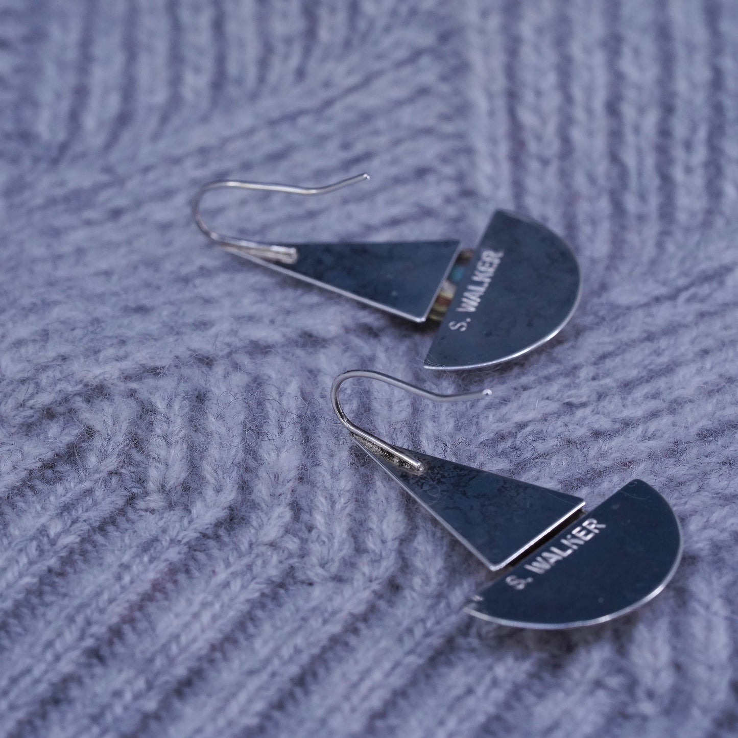 two tone southwestern S. Walker Sterling silver earrings, 925 teardrop Dangles