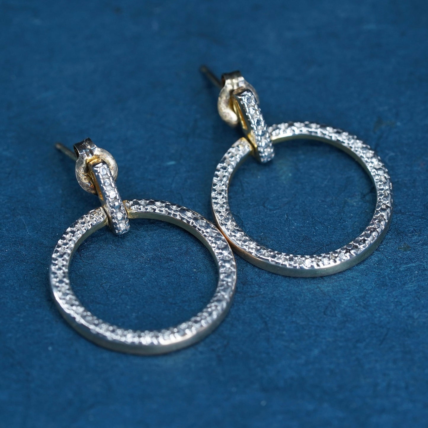 vermeil gold over Sterling silver handmade earrings, 925 circle with diamonds