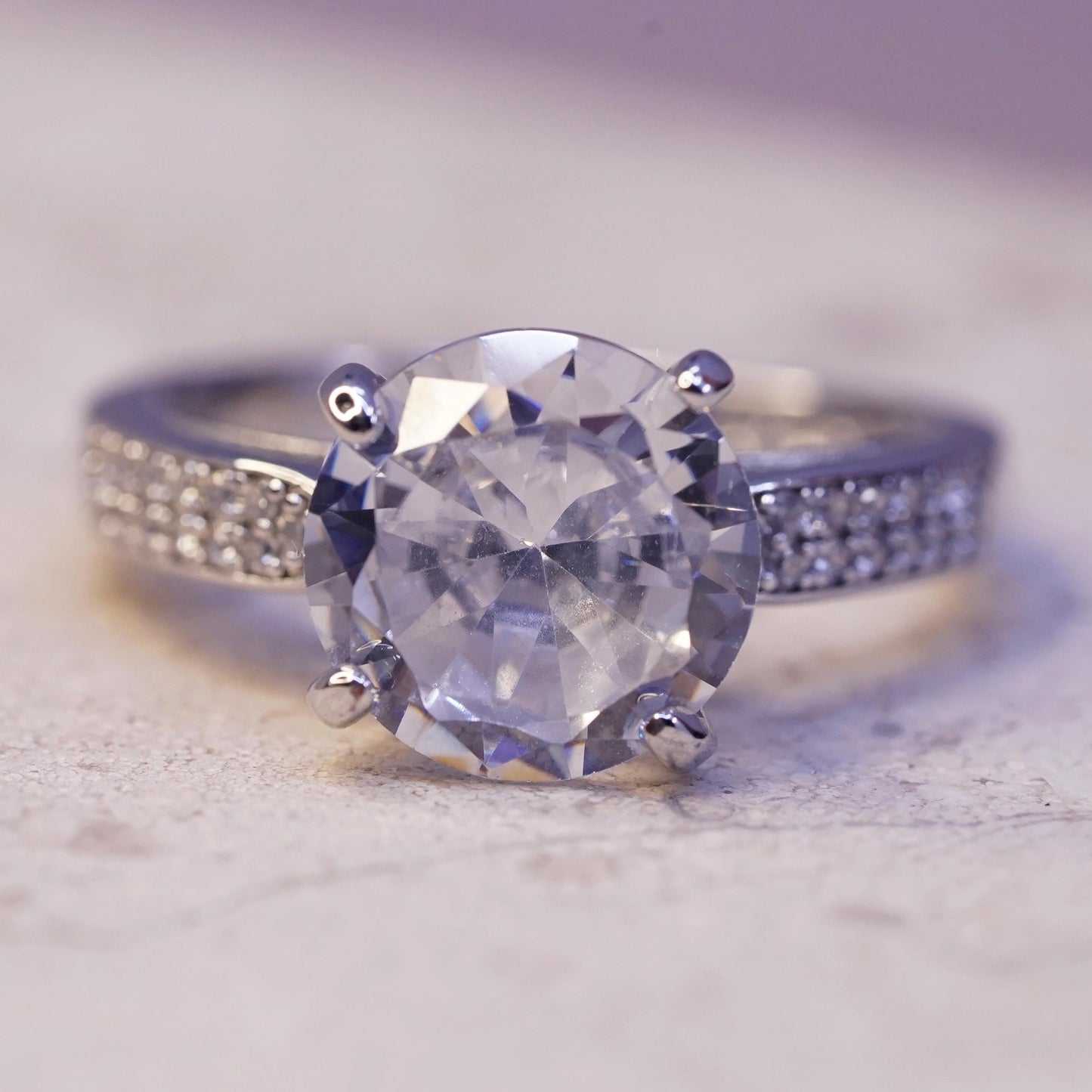 Size 7, vintage Sterling 925 silver engagement ring with cluster Cz around