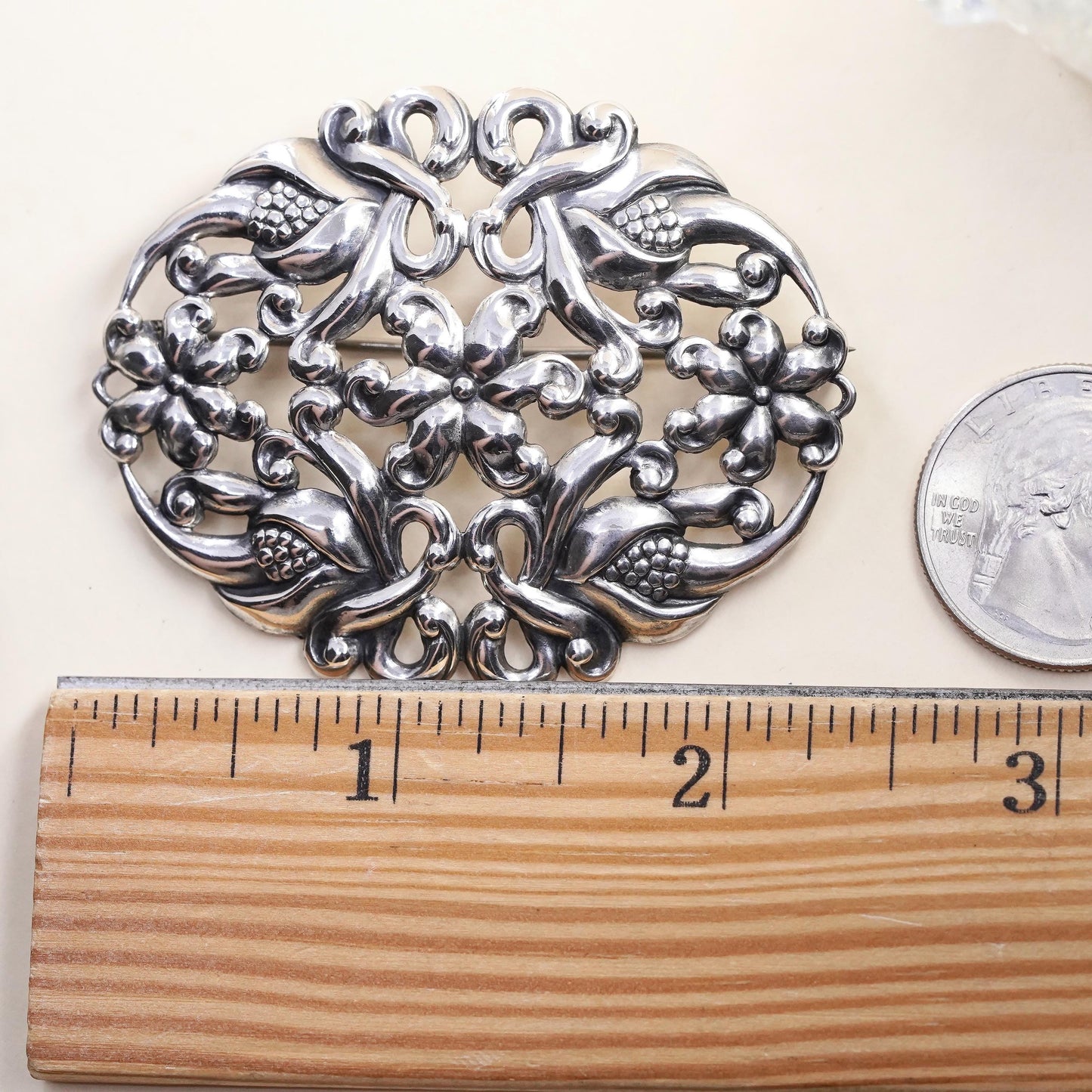 Scandinavian Sterling Silver Floral Brooch, Openwork Flower Pin, Danish Modern