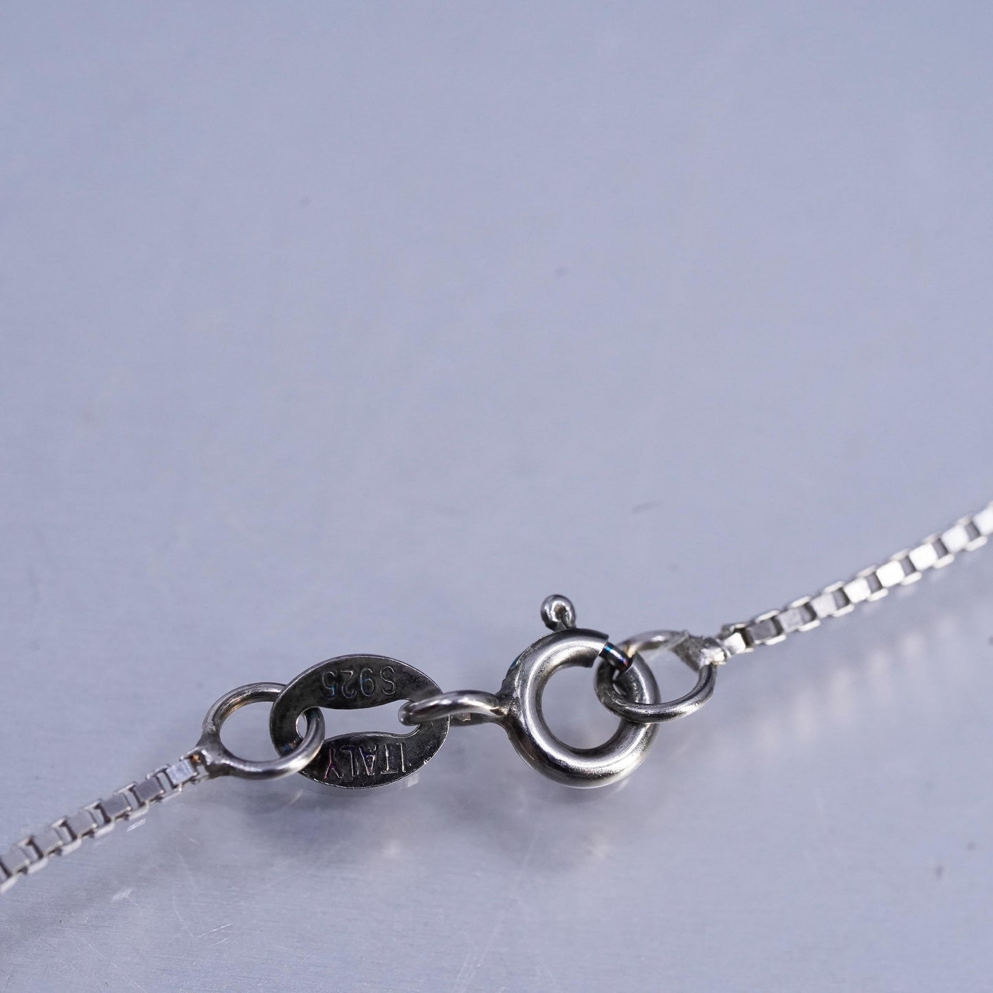 18", VTG Sterling 925 silver handmade box chain necklace opal turtle pendant