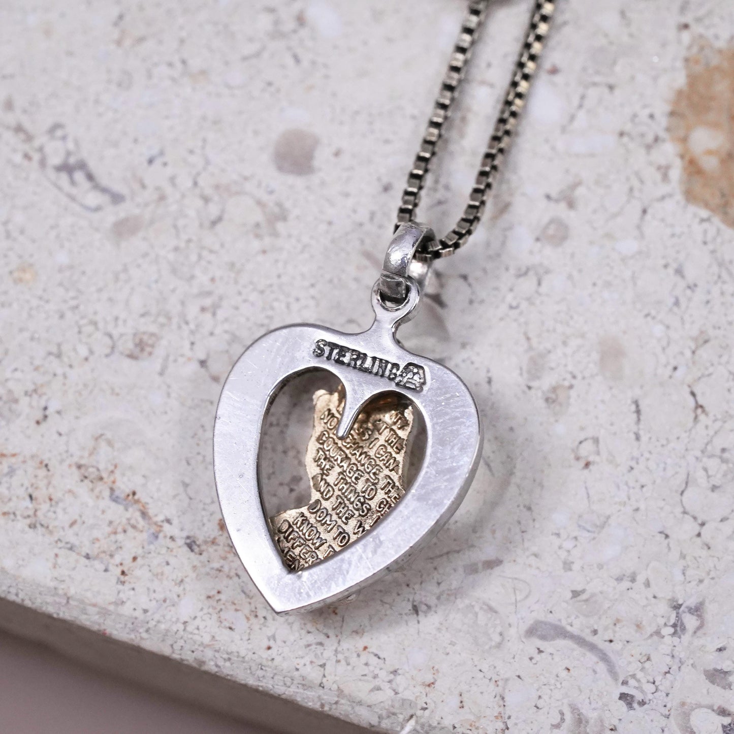 19", two tone Sterling silver necklace, 925 chain heart pendant prayer’s hands