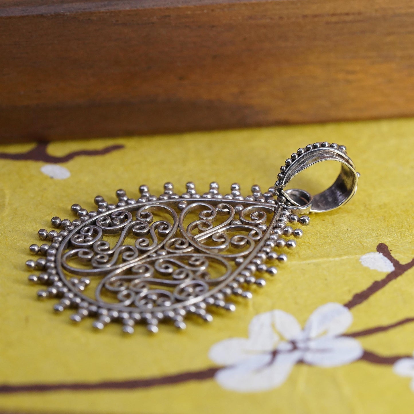 Vintage Sterling 925 silver handmade pendant, filigree teardrop pendant