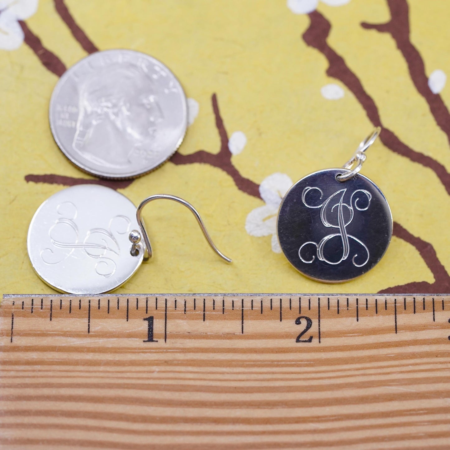 VTG southwestern Sterling 925 silver handmade disc earrings engraved letter G