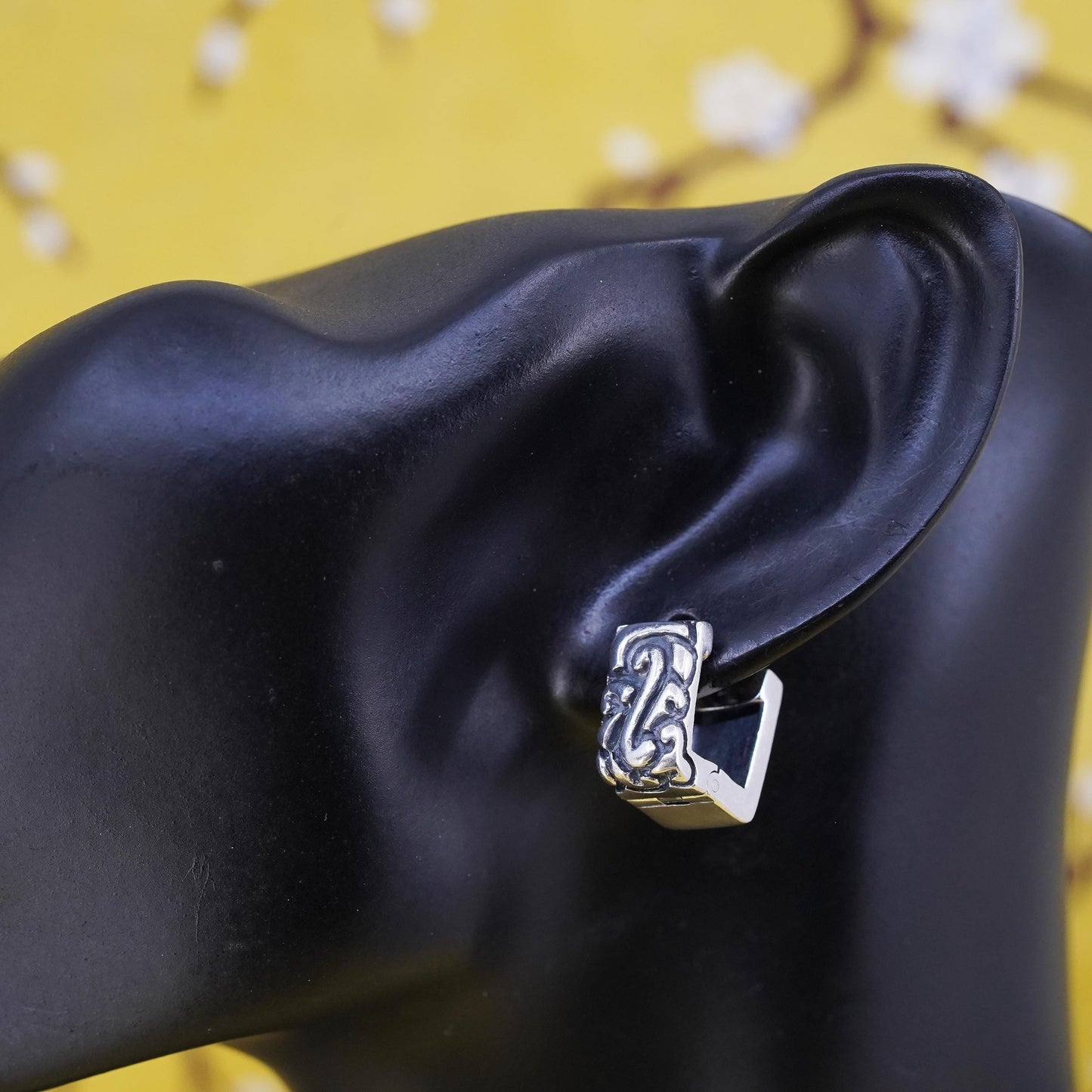 0.5", Zina Sterling silver textured hoop earrings, 925 square huggie studs