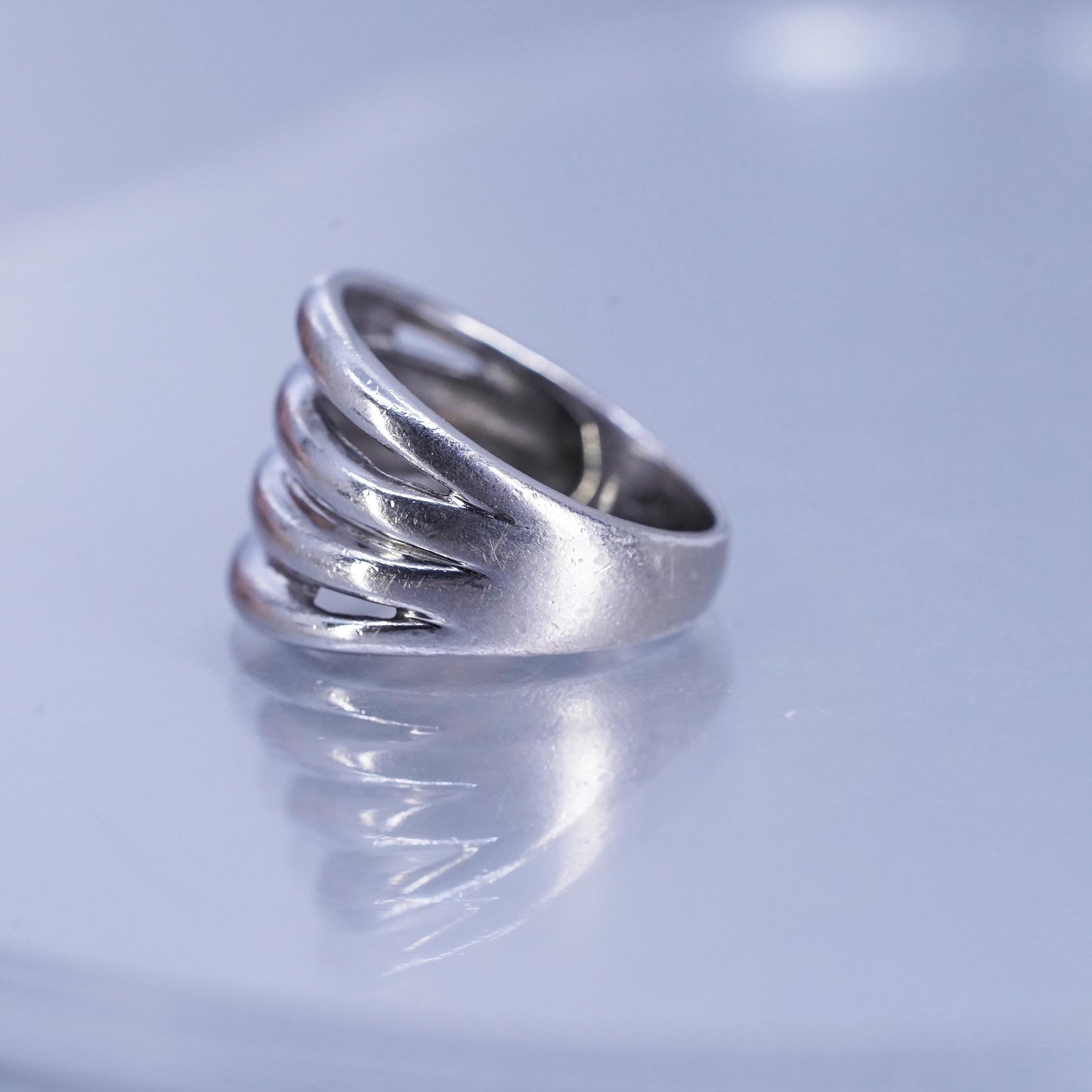 Size 6.75, vintage Sterling 925 silver handmade ring, modern ribbed band
