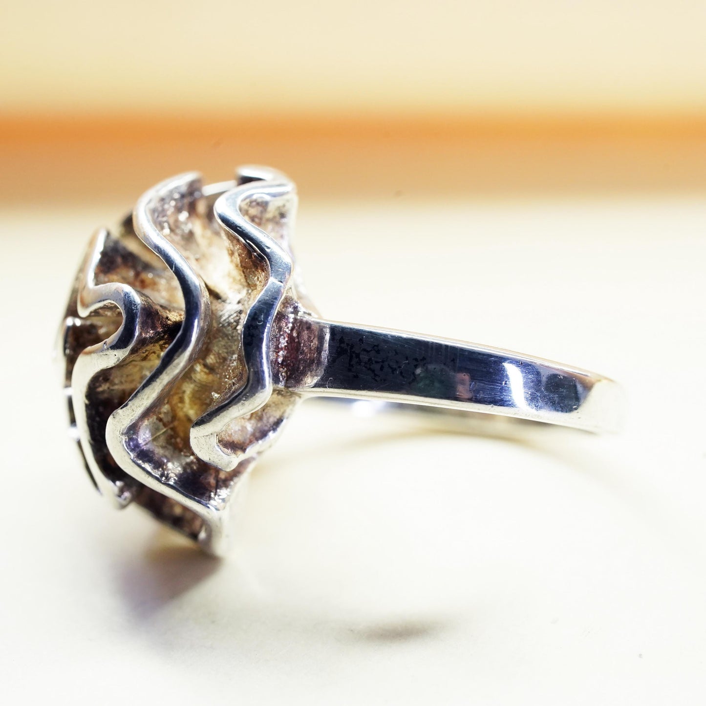 Size 8, vintage Sterling silver handmade ring, 925 abstract flower