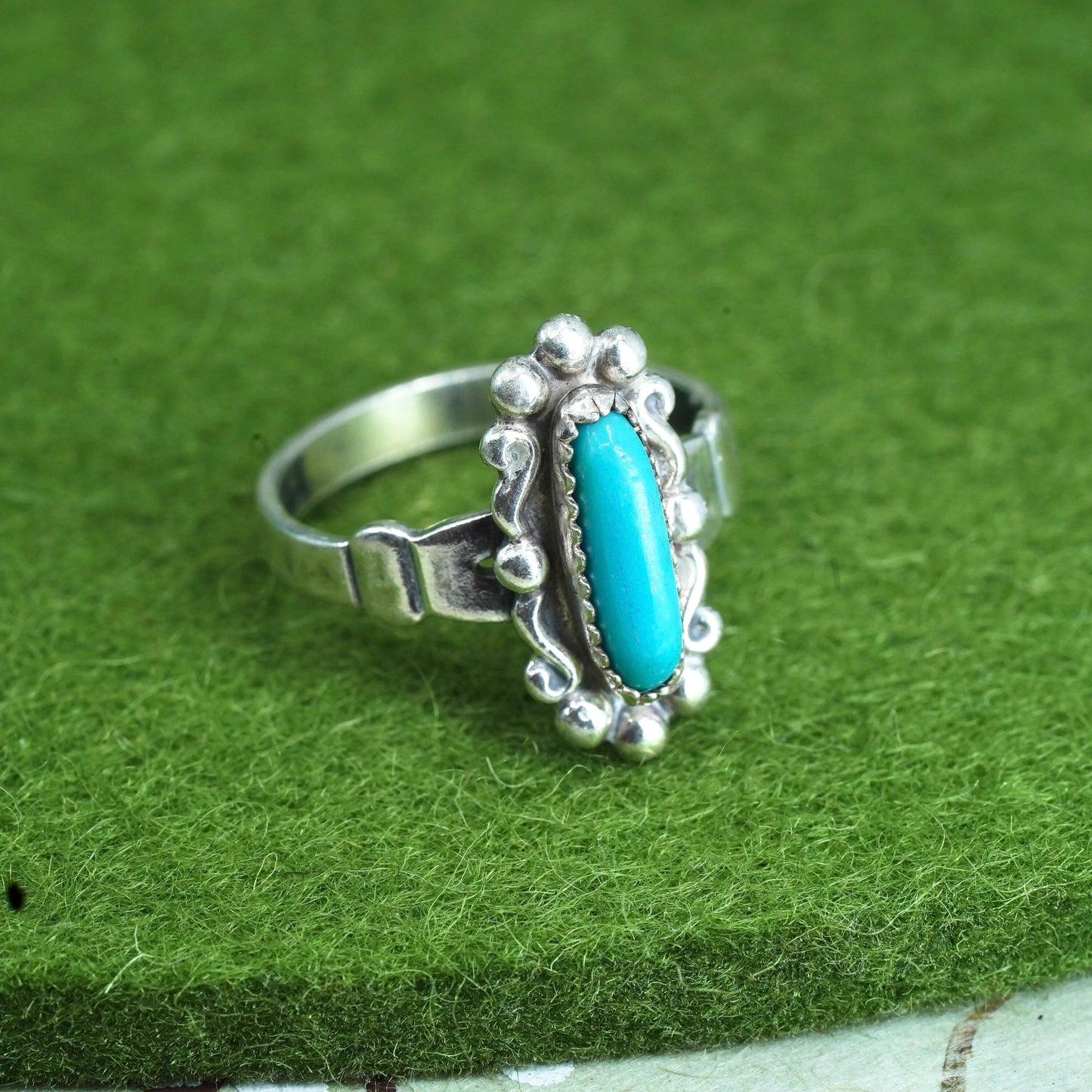 sz 4.25, Native American bell trading post sterling silver ring, 925 turquoise