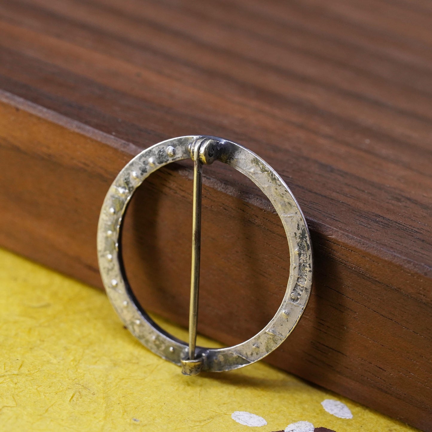 Vintage sterling 925 silver handmade circle brooch with crystal