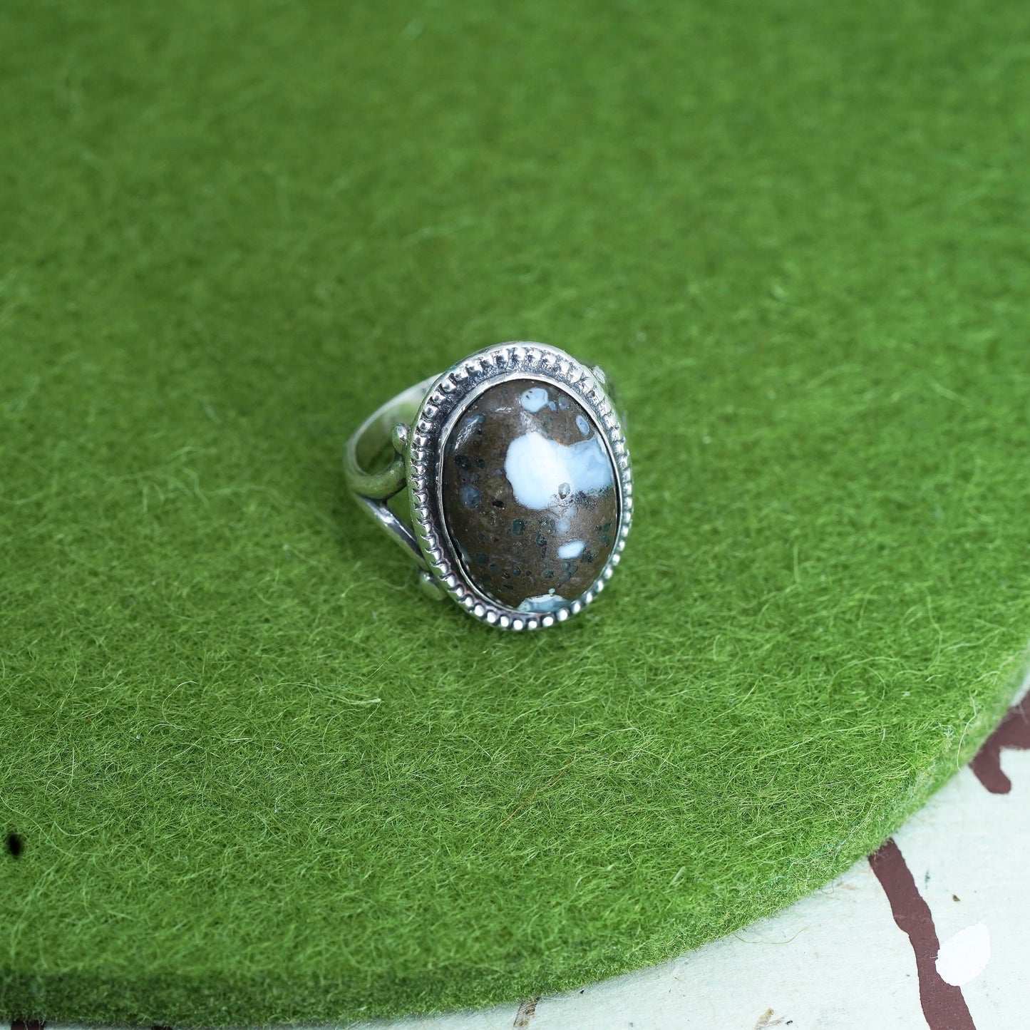 Size 2.5, vintage sterling silver handmade ring, 925 with oval jasper,