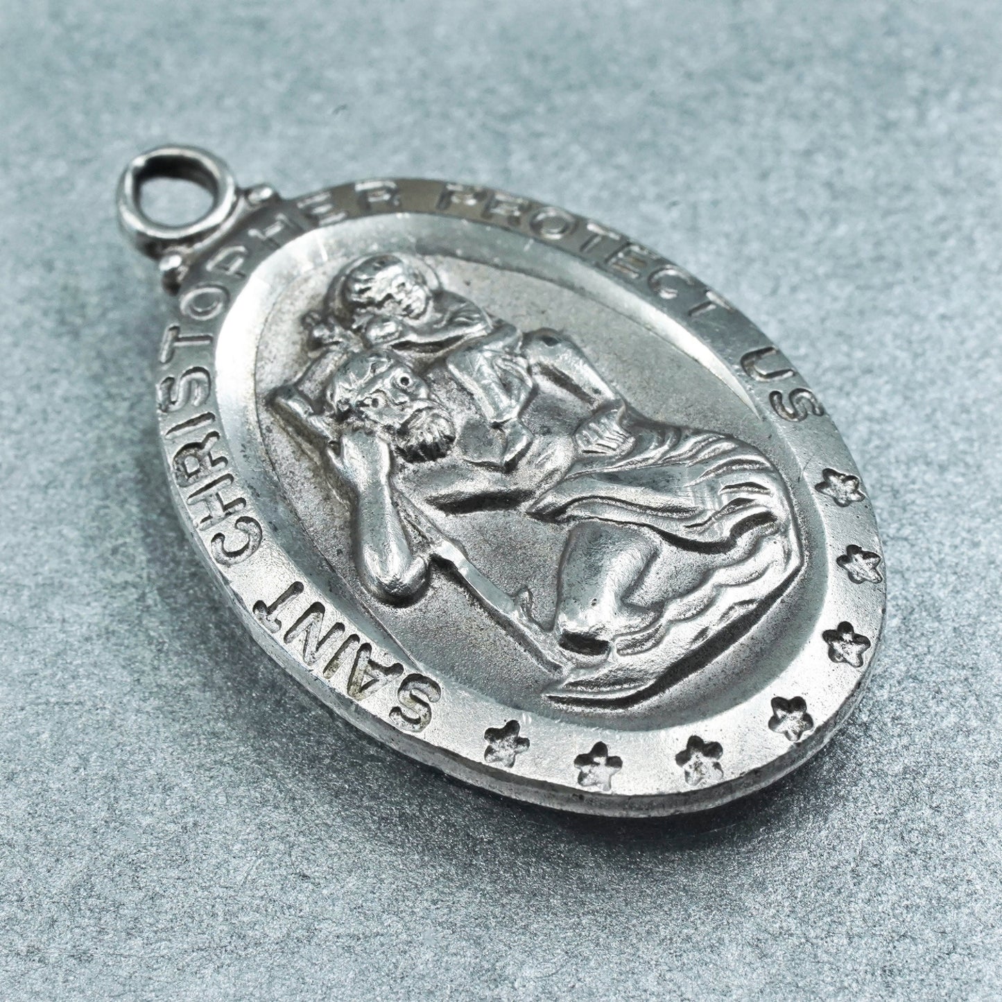 Vintage sterling 925 silver handmade ST. Christopher protect us pendant charm
