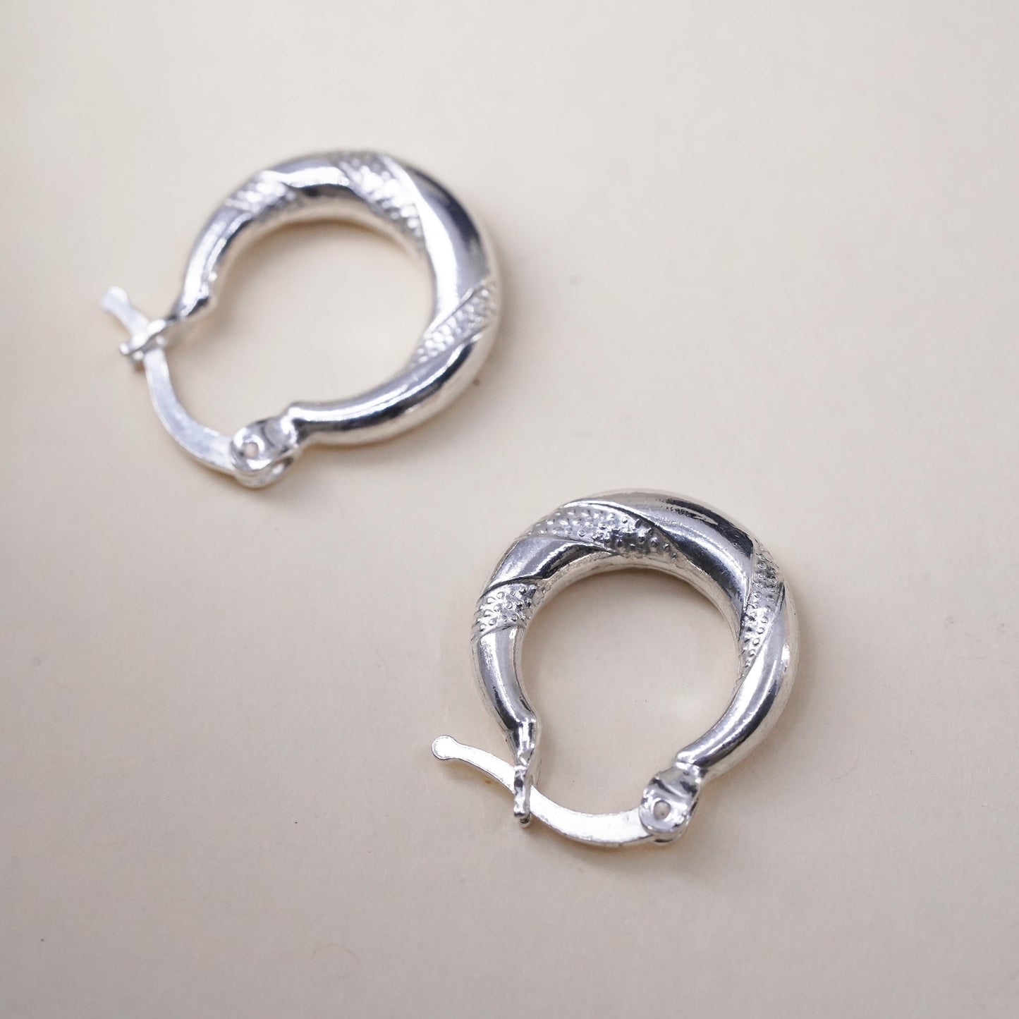 0.5", Vintage sterling silver earrings, textured minimalist primitive hoops