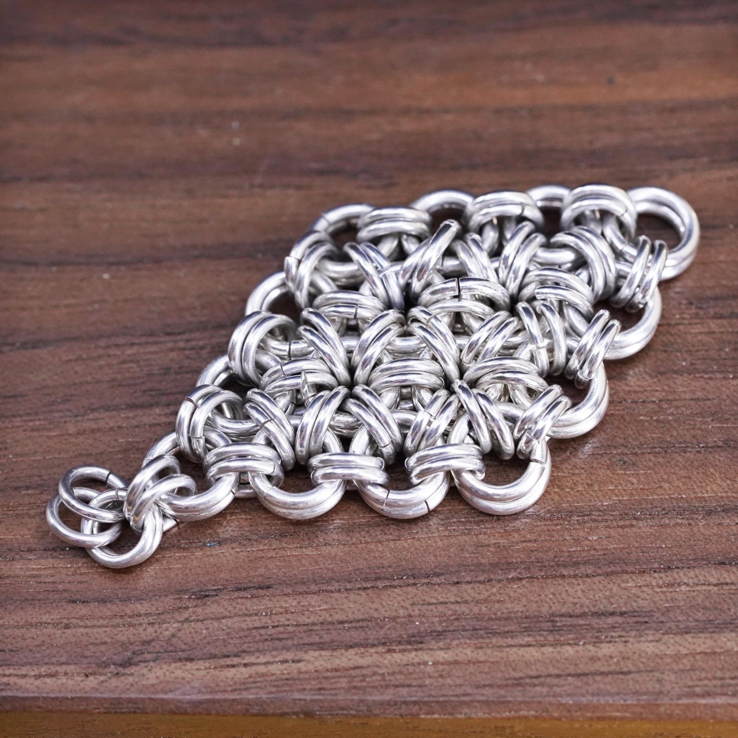 Vintage sterling silver handmade pendant, 925 silver cluster jump ring charm
