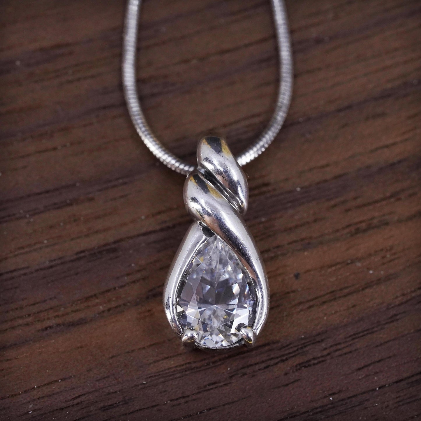 18", Kabana Sterling silver necklace, 925 snake chain teardrop pendant and cz