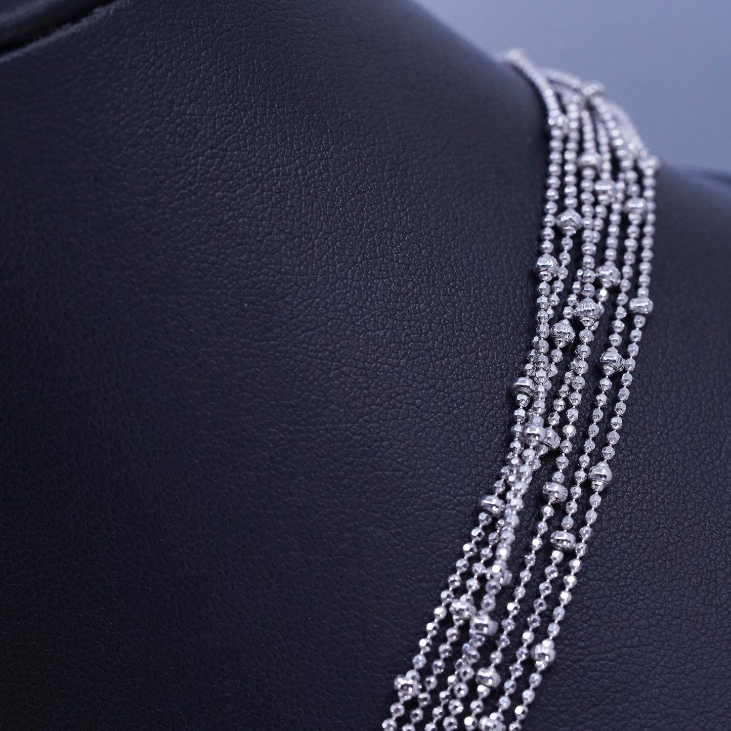 18”, vintage Italian Sterling 925 silver multi 7 strands bead chain necklace