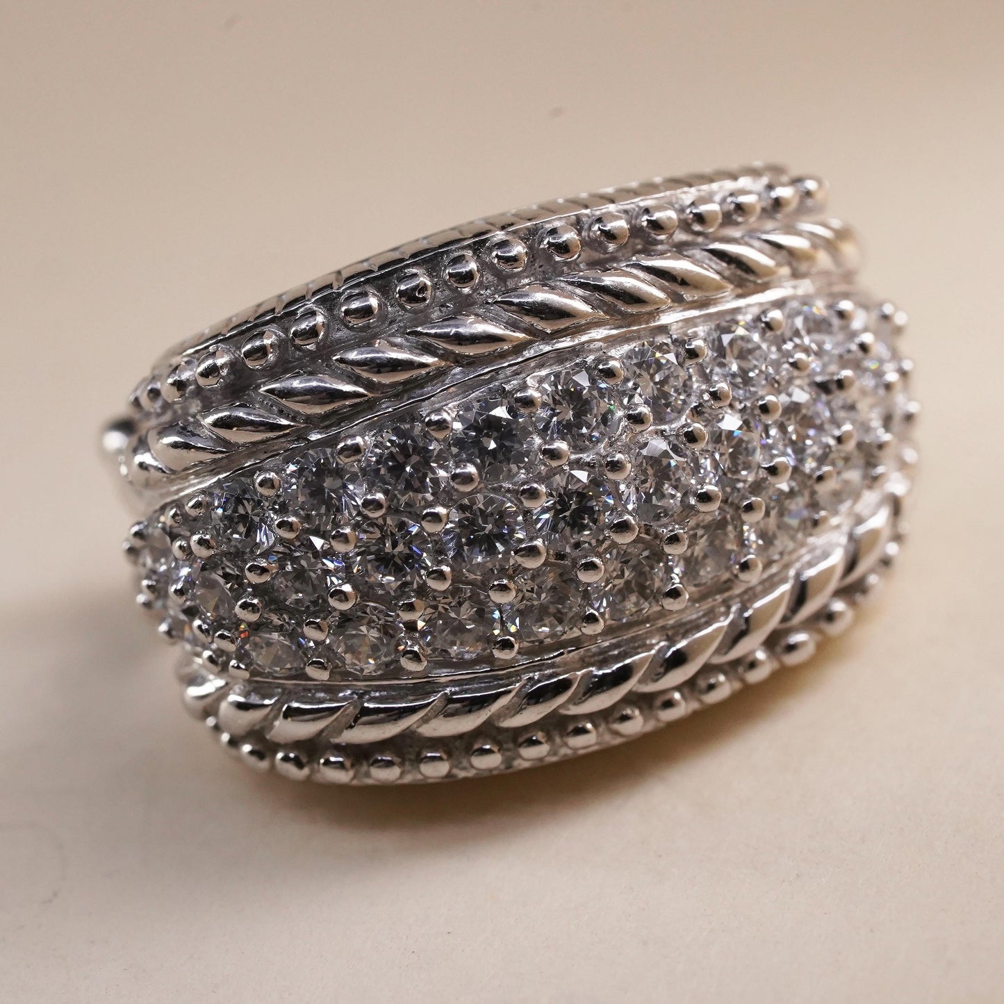 Judith Ripka Sterling 925 silver 1 stud with cz, cable textured SINGLE earring
