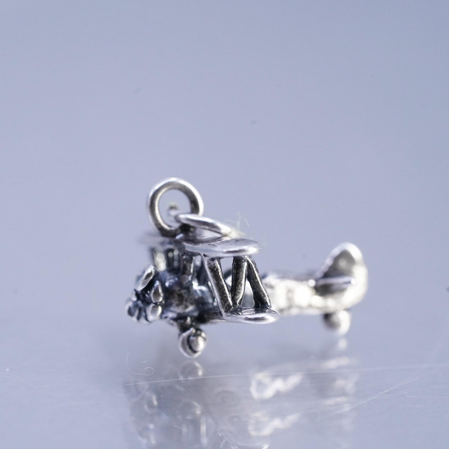 Sterling 925 Silver Airplane Charm Biplane Propeller Plane Pendant, Aviation
