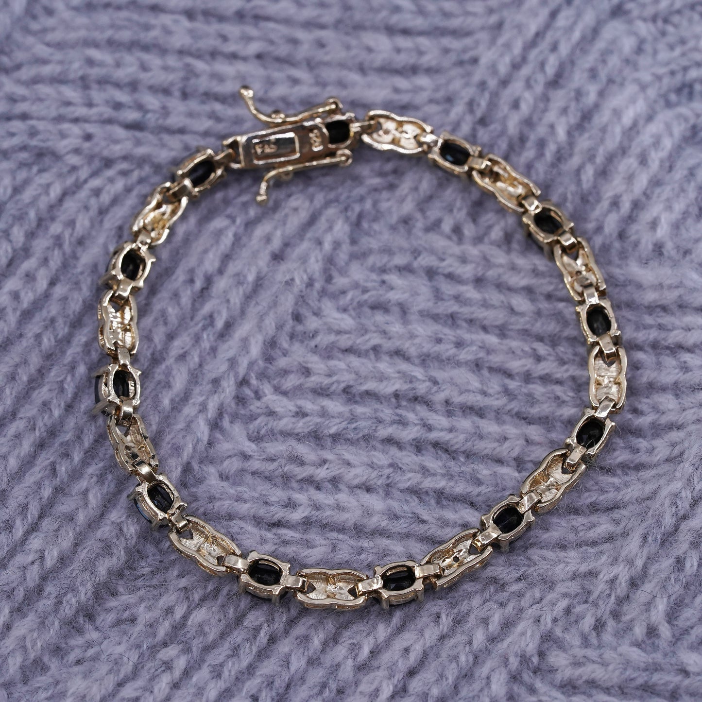 7”, vermeil gold over sterling 925 silver tennis bracelet with sapphire diamond