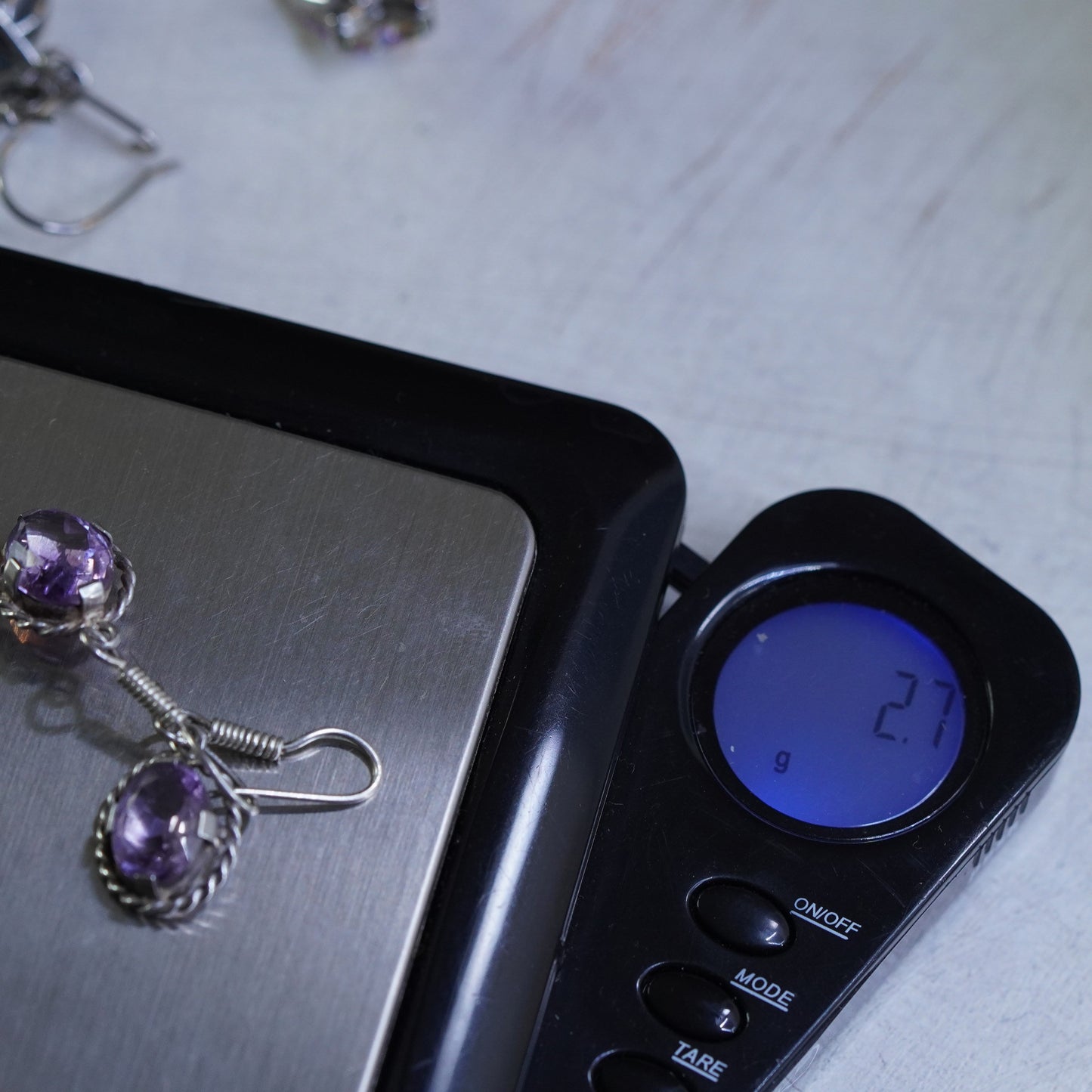Vintage Sterling 925 silver handmade earrings with amethyst and cable around