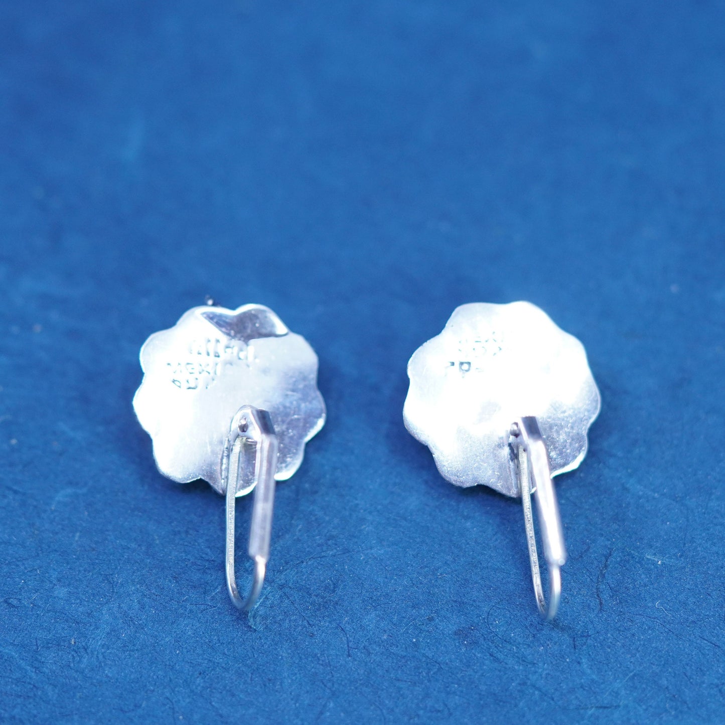 Vintage sterling silver handmade earrings, 925 circle shaped beaded drop