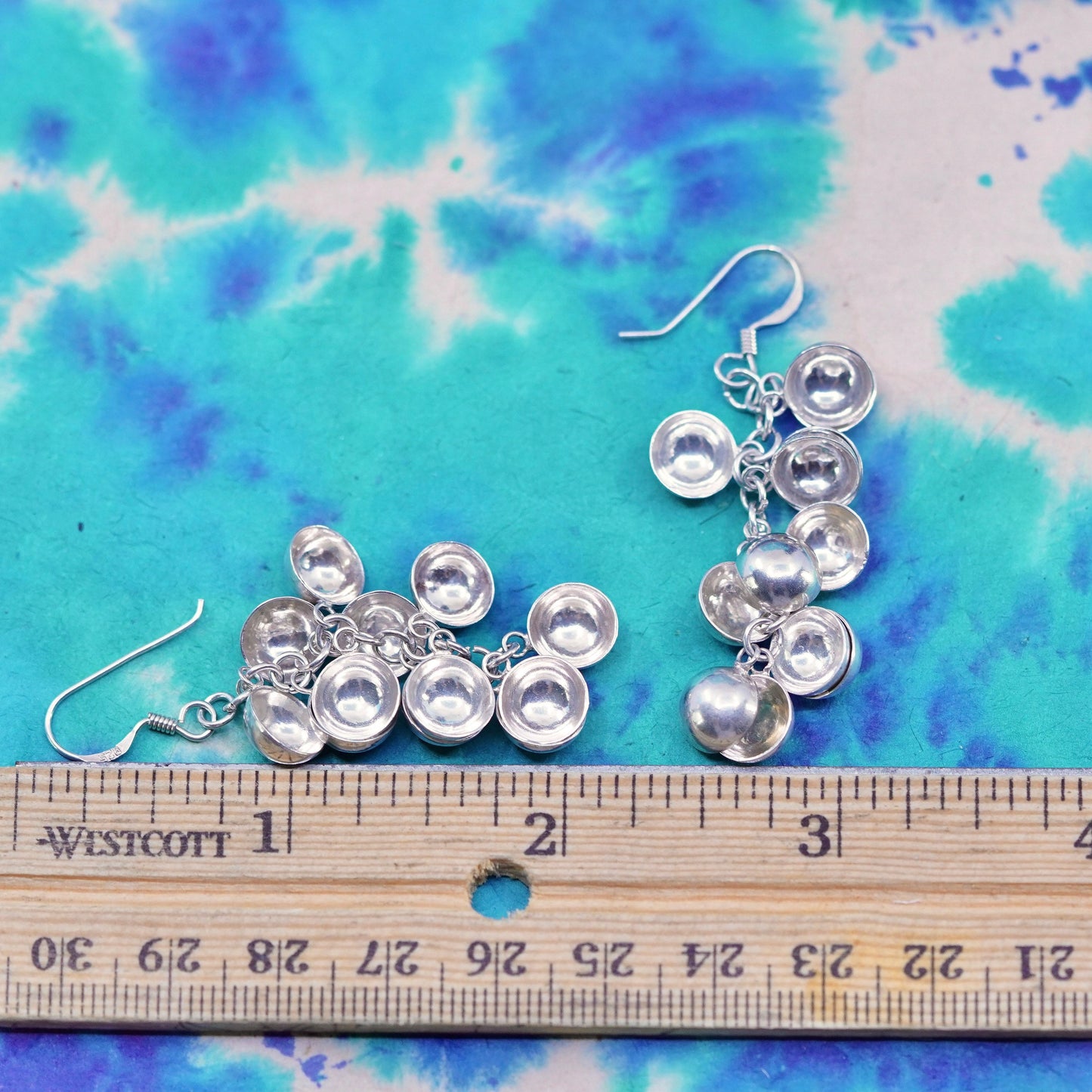 Vintage Sterling silver handmade earrings, 925 cluster discs