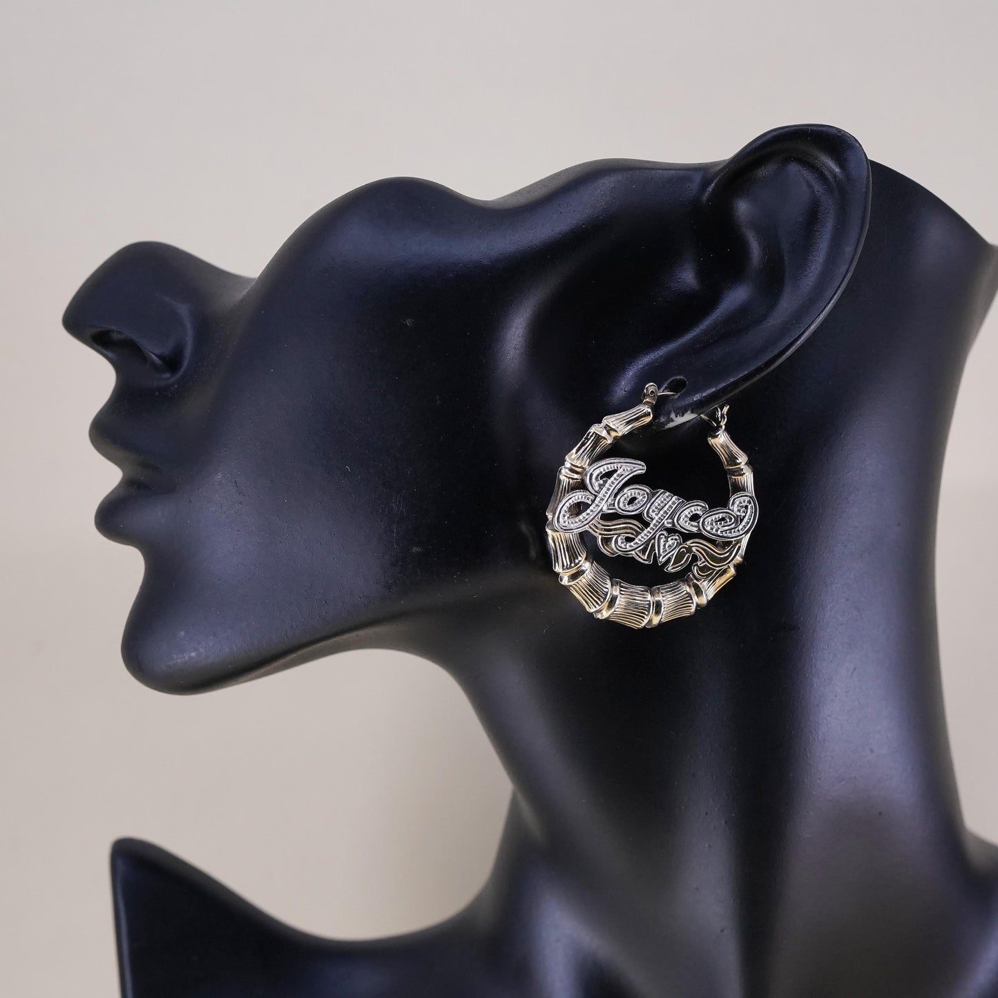 1.5", vermeil gold over sterling silver earrings, textured bamboo hoops Joyce