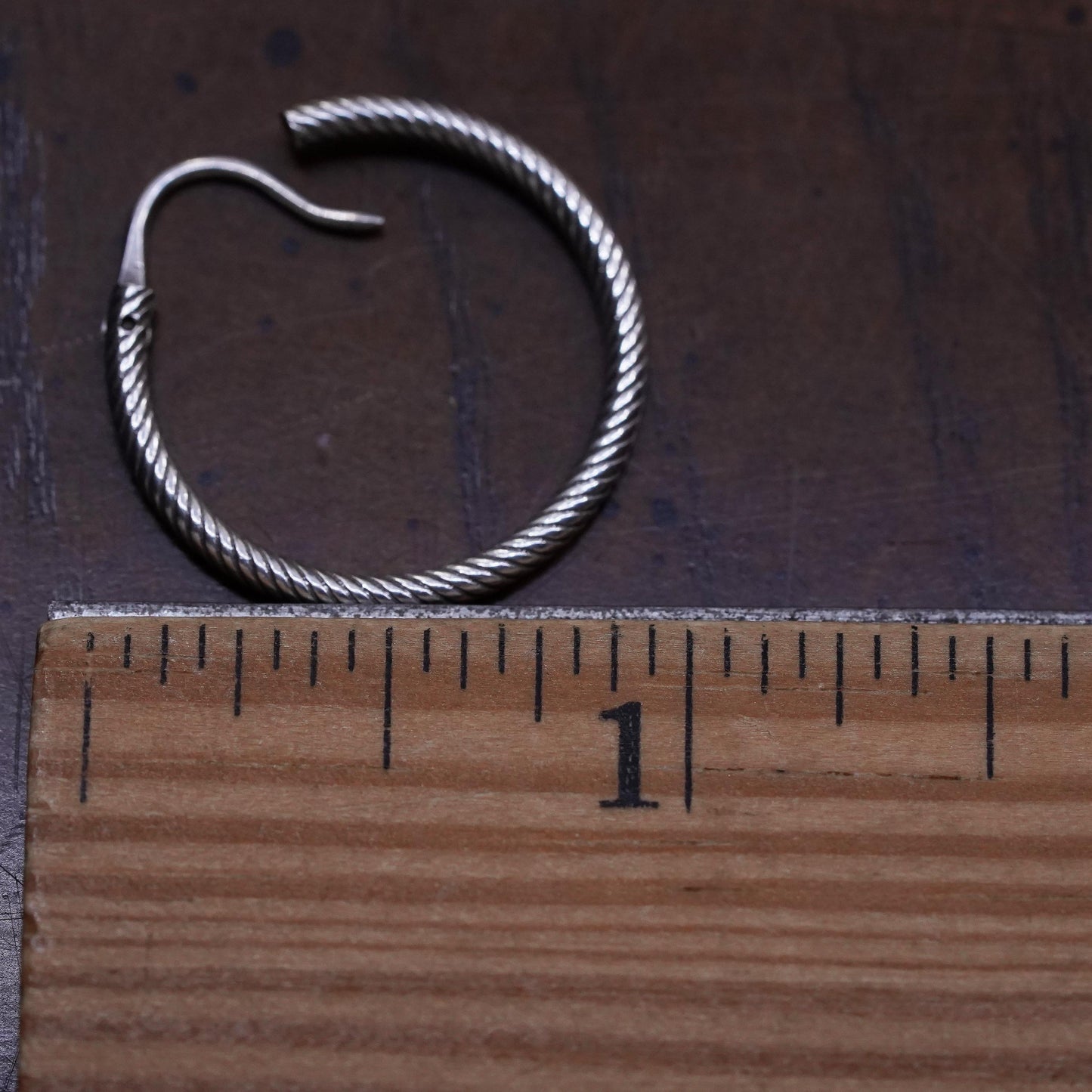 0.75", Vintage sterling silver loop single earring, fashion cable twisted hoop