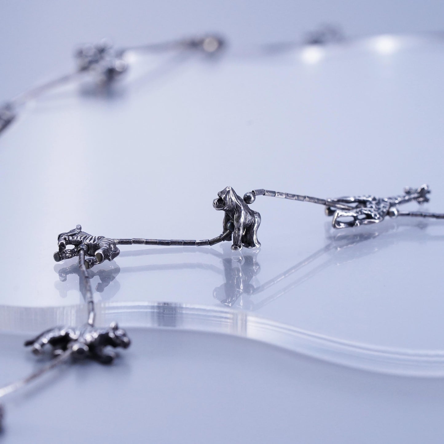 30”, Native American Liquid Sterling 925 Silver chain necklace, animal Fetish