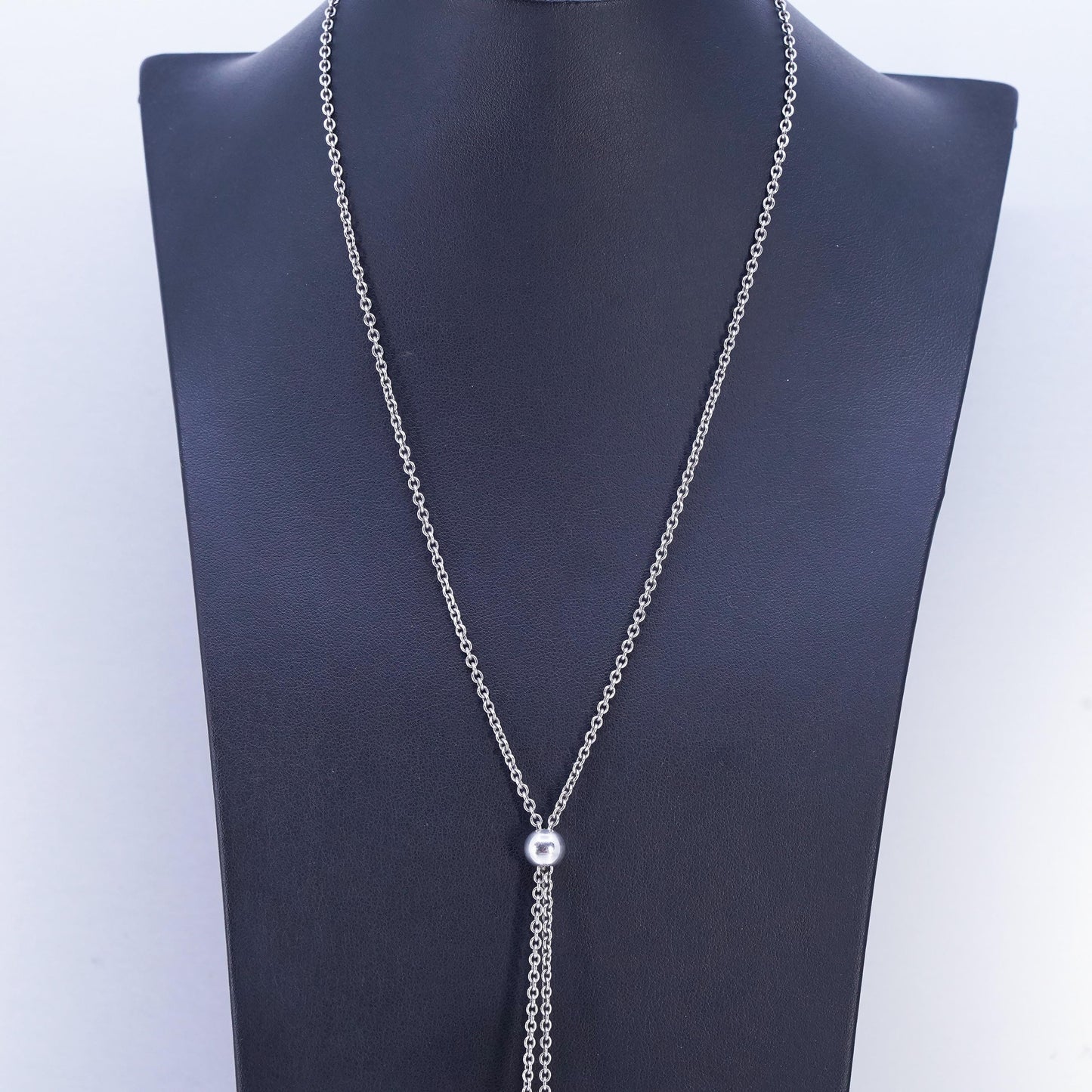 36" 2mm, vintage Sterling 925 silver extra long circle necklace with bead slide