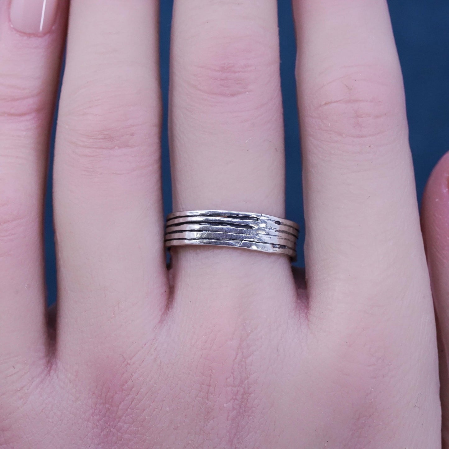 Size 9.25, vintage Israel Sterling silver handmade multi strands ring