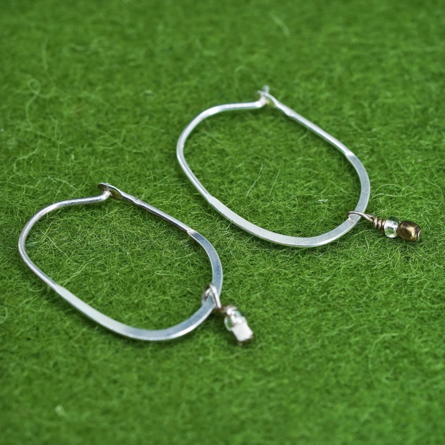 0.75”, Vintage Sterling silver handmade earrings, 925 hoops with bead charms