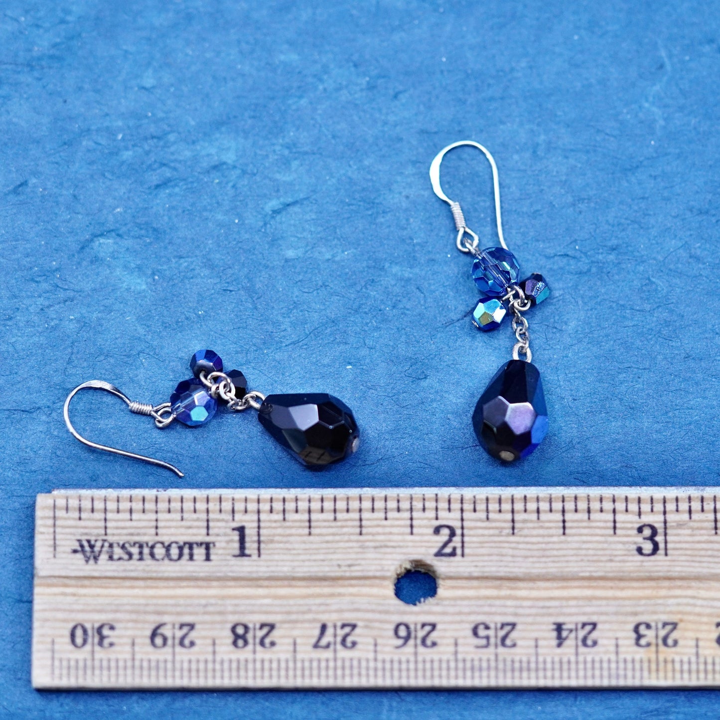 Vintage sterling silver 925 earrings with teardrop black crystal dangles