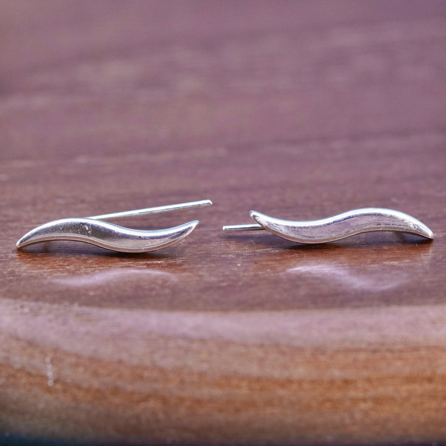 Vtg MWS modern Sterling 925 silver handmade earrings wavy dangles