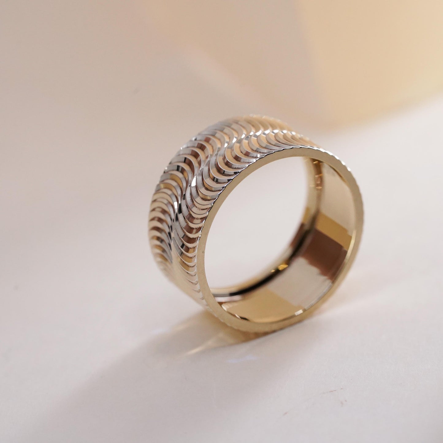 Size 8.5, vintage Turkey Vermeil gold over sterling silver textured band ring