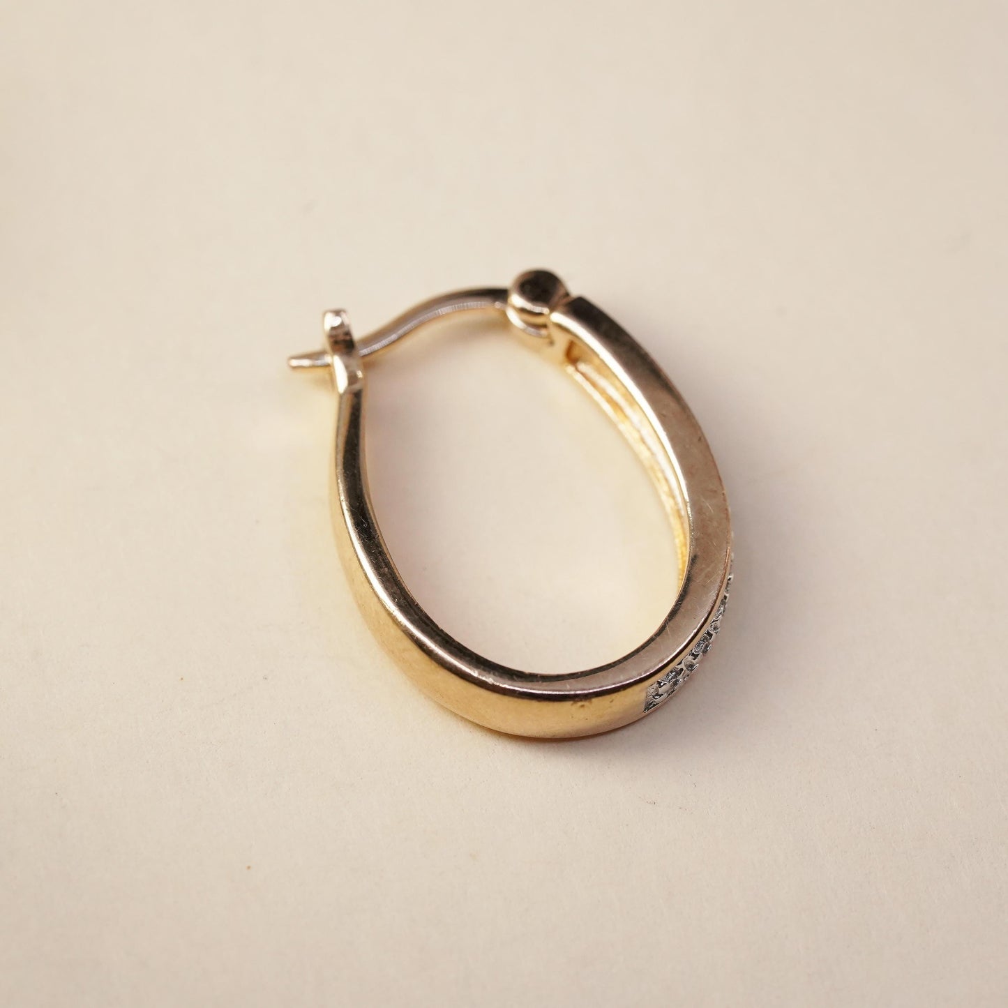 0.75", vermeil gold over sterling silver loop single earring, hoop diamond
