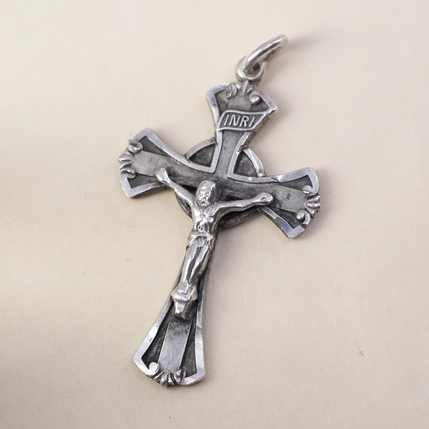 Vintage INRI Sterling silver pendant, 925 cross charm with Jesus
