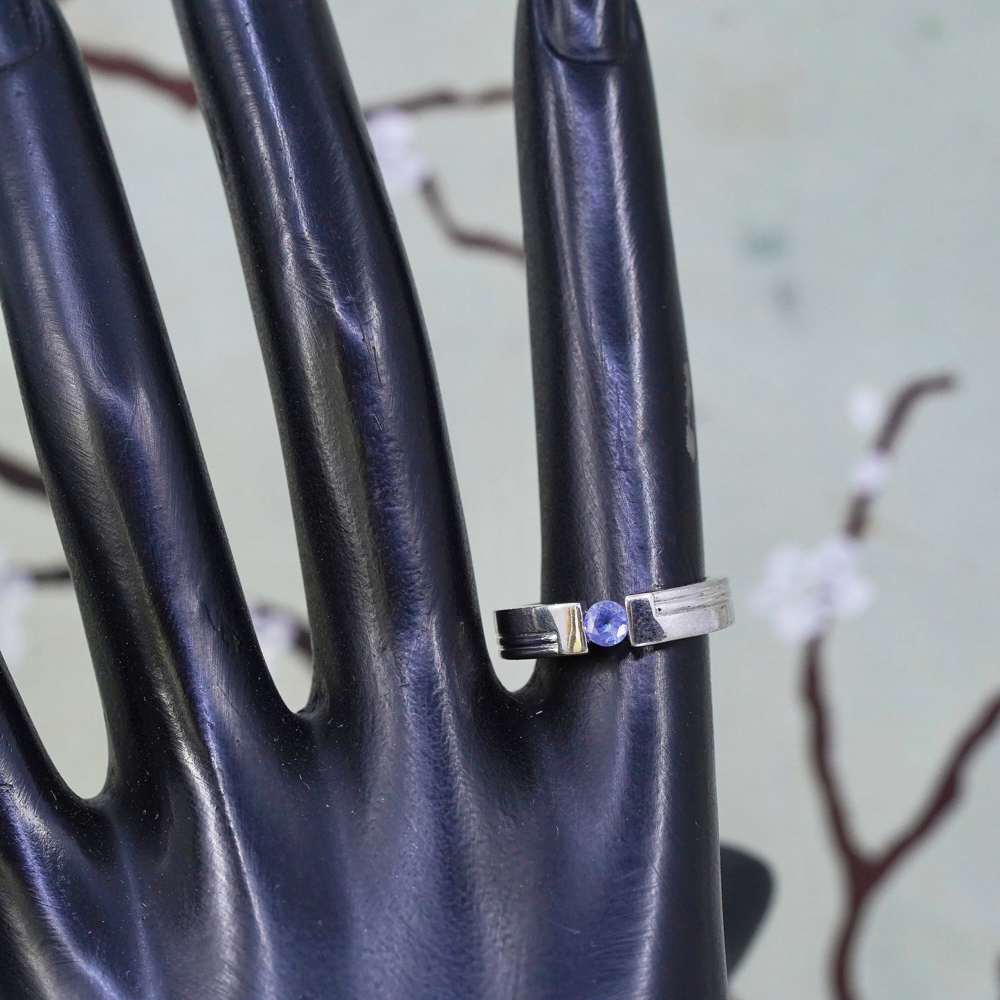 Size 7, vintage Sterling silver handmade cocktail ring, 925 band with amethyst