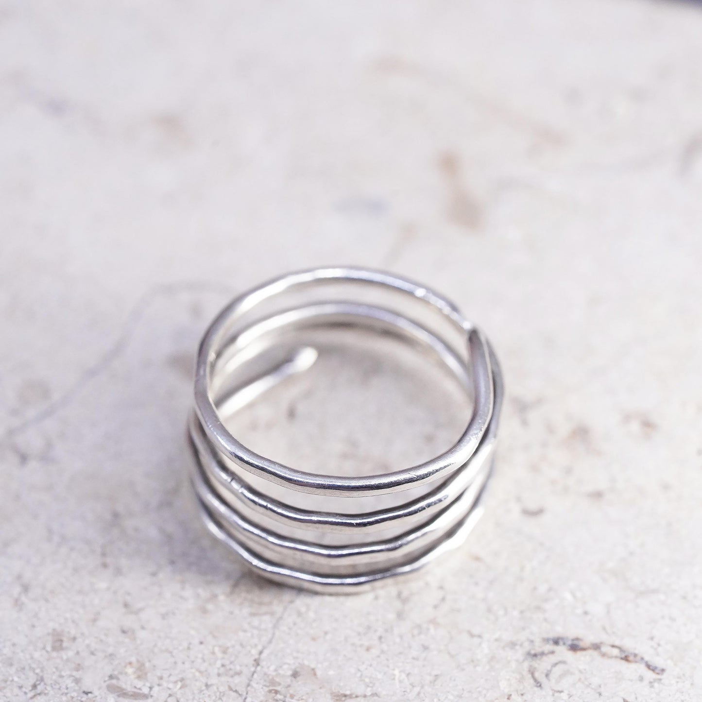 Size 5.5, vintage sterling silver ring, solid 925 silver wired wide band