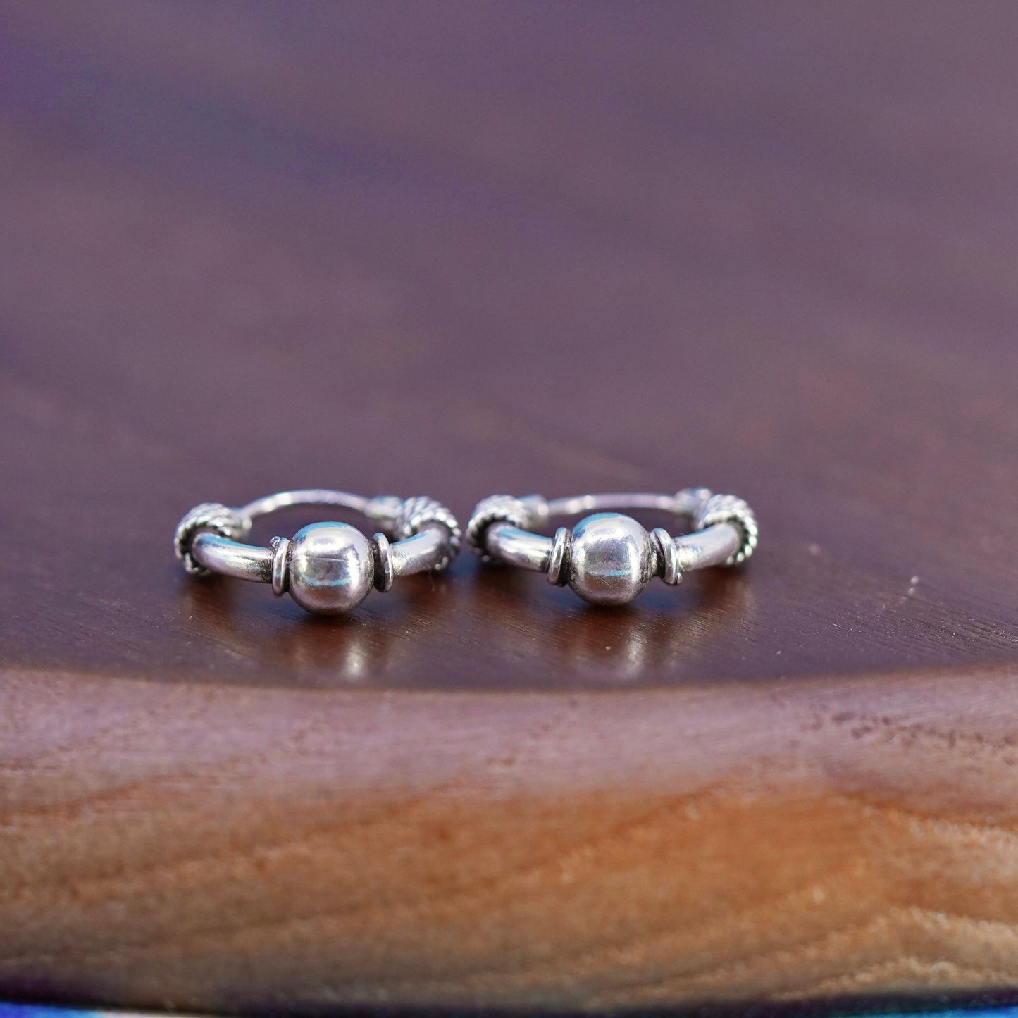 0.5”, Sterling silver handmade earrings, solid 925 silver textured hoops huggie