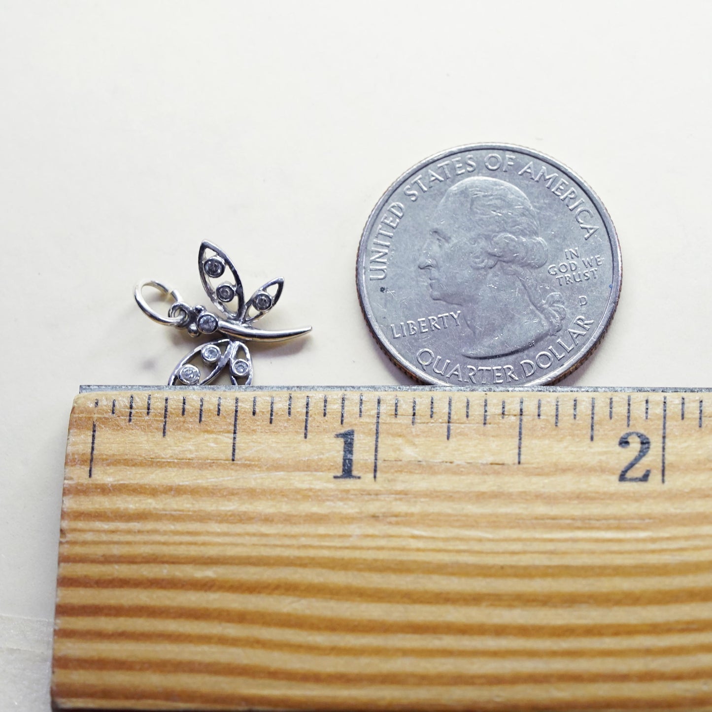 Vintage sterling silver pendant, 925 butterfly with cz