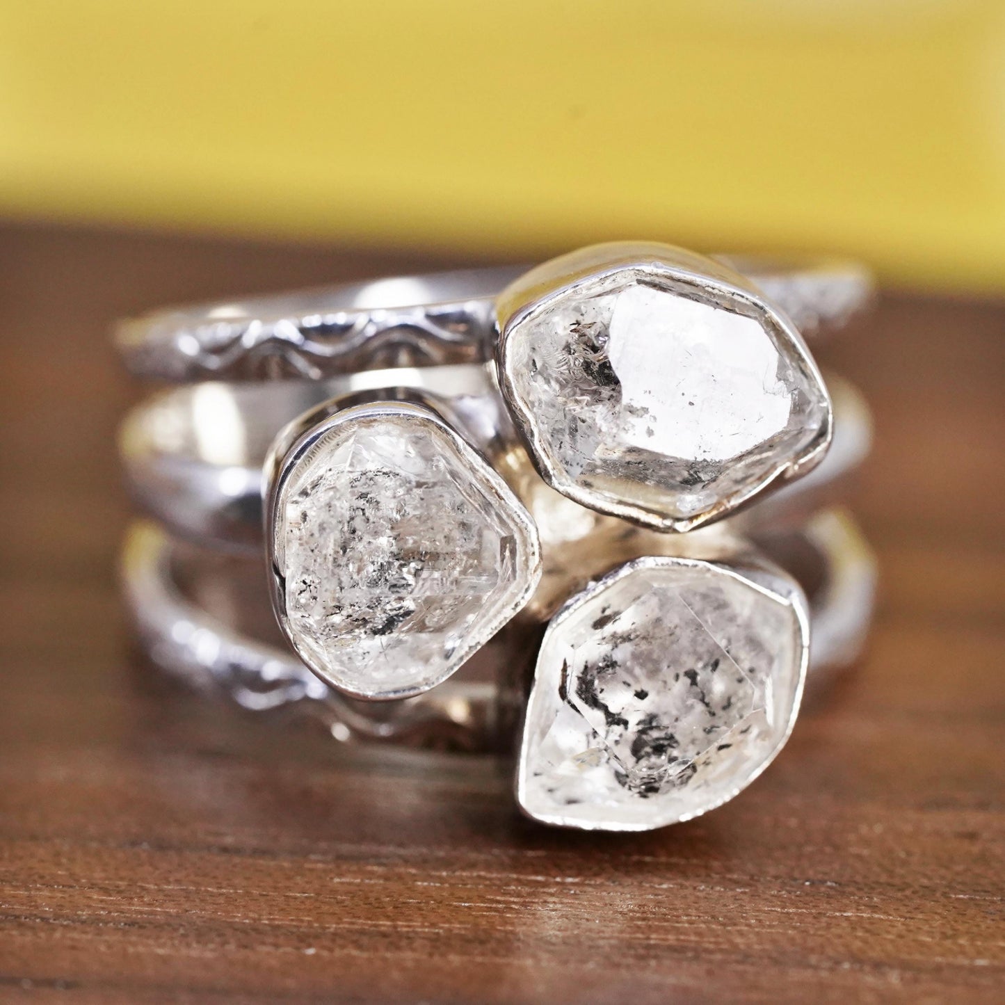 Size 11, vintage Sterling 925 silver handmade wide ring with cz nugget