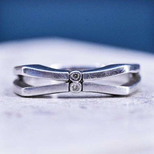 Size 7.25, Judith Jack sterling silver ring, 925 entwined band with diamonds