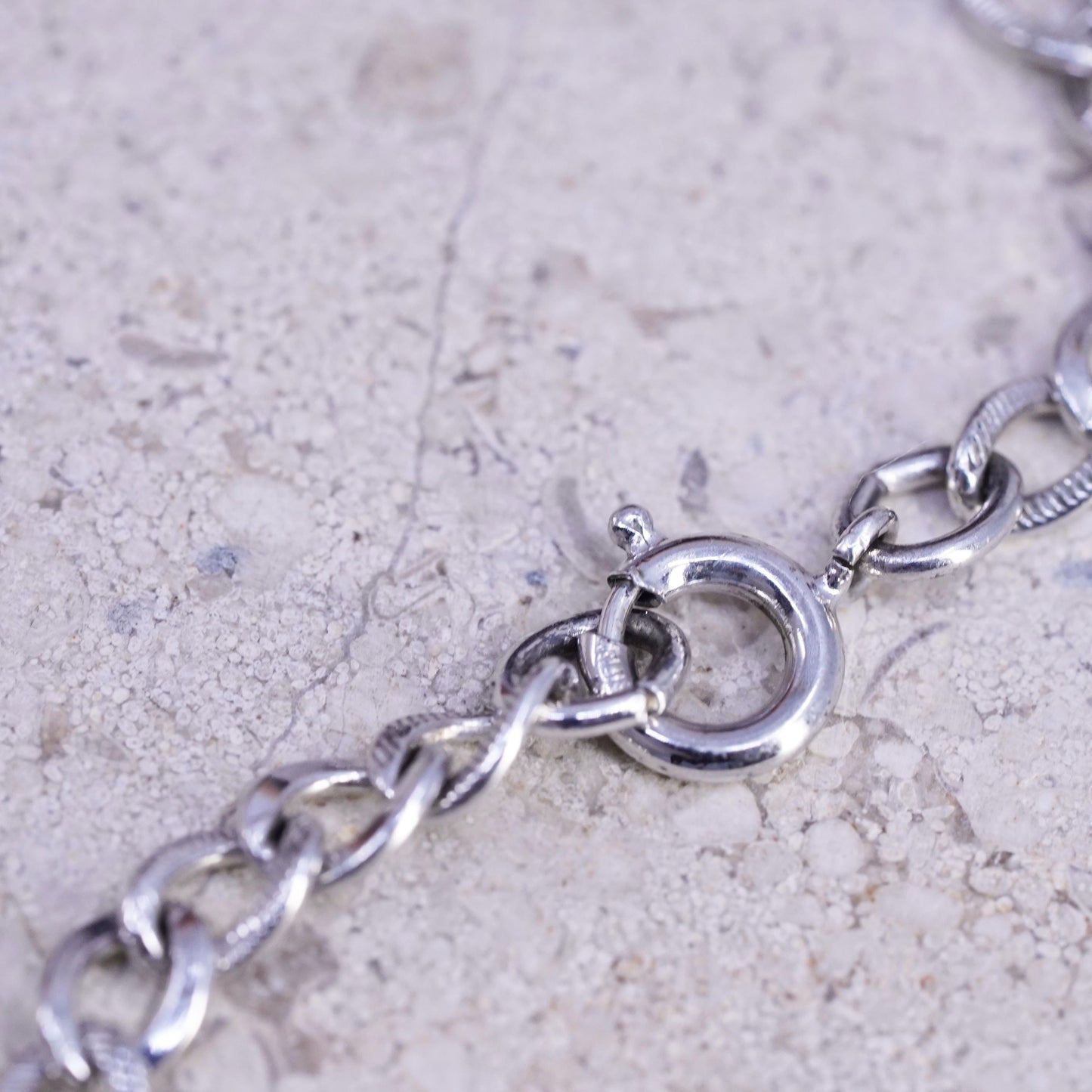 6.75”, vintage Sterling silver handmade bracelet, textured 925 curb link chain