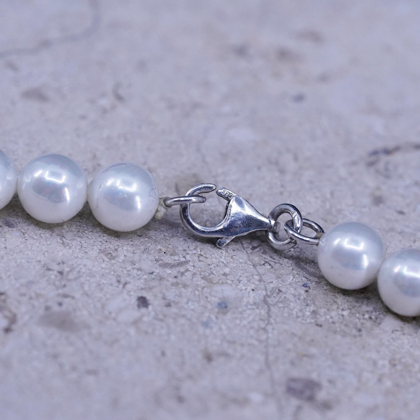 16", vintage Sterling 925 silver handmade necklace 6mm white freshwater pearls