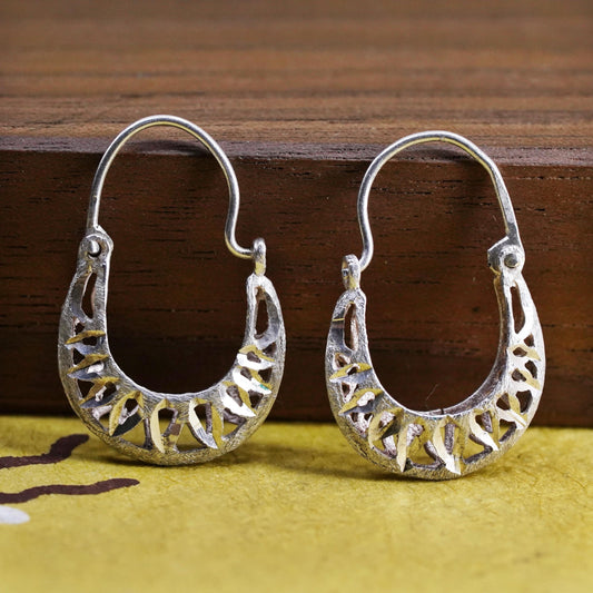 1”, vintage Sterling silver filigree hoop earrings, 925 handmade huggie