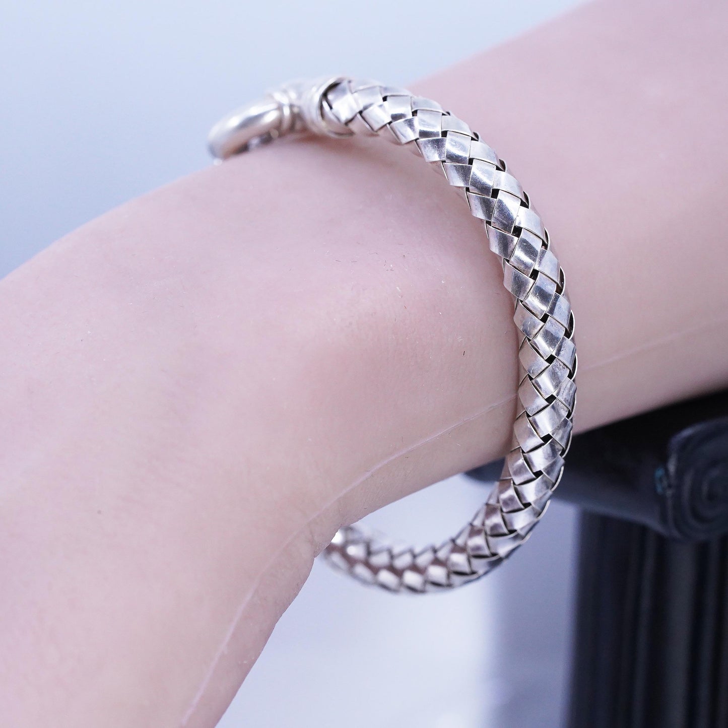 6.5" 925 Sterling Silver Woven Chain Bracelet, Basket Weave Bracelet, Italian